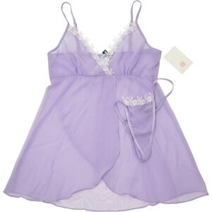iCollection Lavender Babydoll Chemise G-String Set Lace Trim Size Small